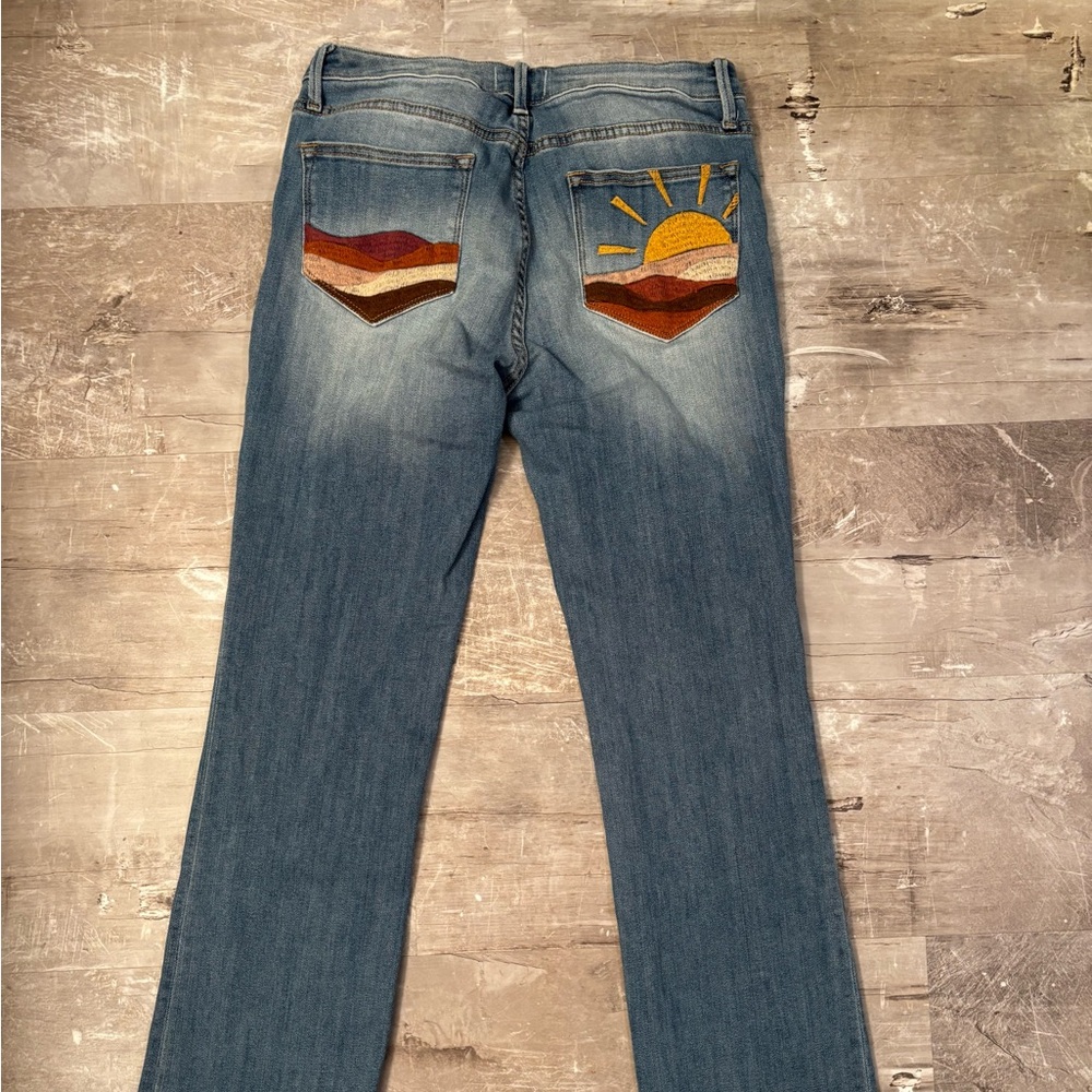 DRIFTWOOD Classic Blue Boot Cut Jeans with Tan Accent - Picture 3 of 3